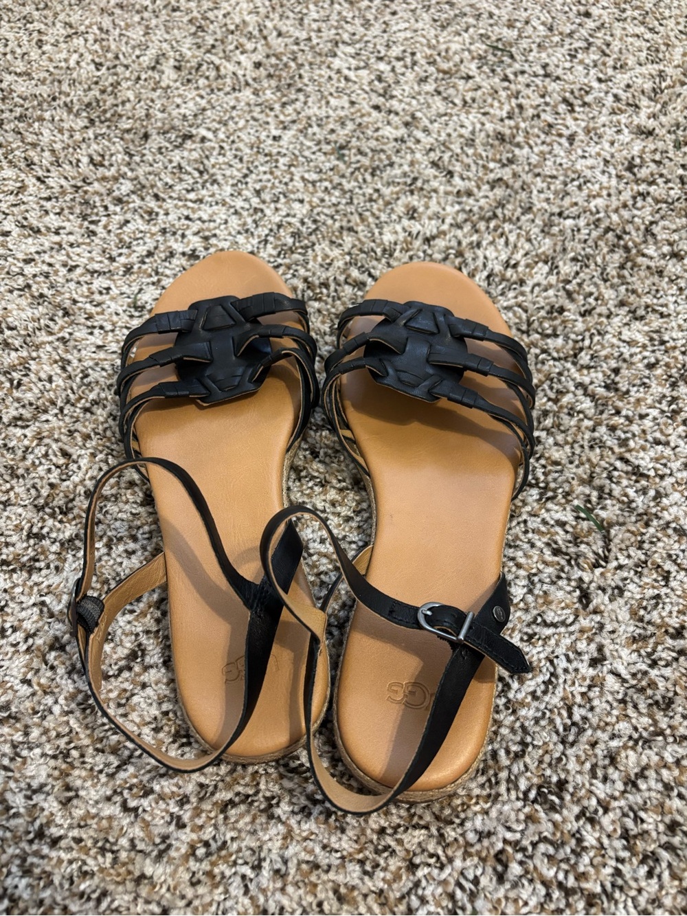 UGG Women's Black Strappy Leather Sandals